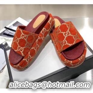 Buy Discount Gucci Velvet GG Platform Slide Sandal 573018 Brown