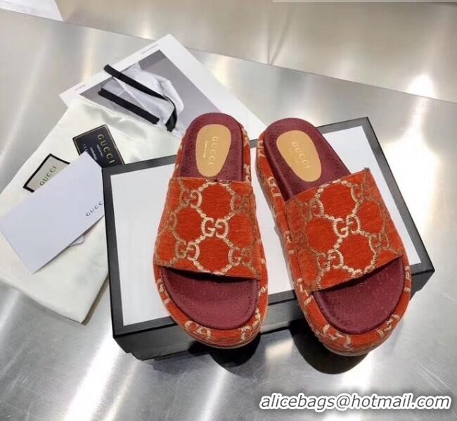 Buy Discount Gucci Velvet GG Platform Slide Sandal 573018 Brown