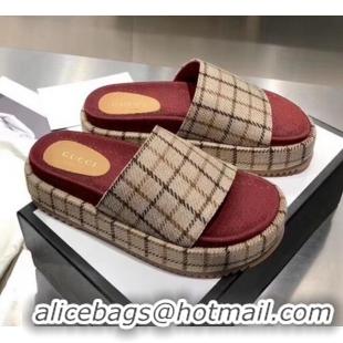 Low Price Gucci Plaid Canvas Platform Slide Sandal 573018 Beige