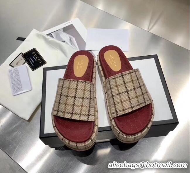 Low Price Gucci Plaid Canvas Platform Slide Sandal 573018 Beige