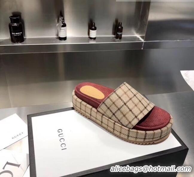 Low Price Gucci Plaid Canvas Platform Slide Sandal 573018 Beige