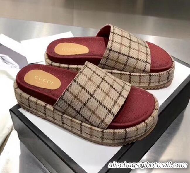 Low Price Gucci Plaid Canvas Platform Slide Sandal 573018 Beige