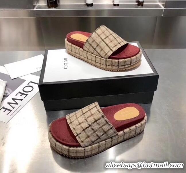 Low Price Gucci Plaid Canvas Platform Slide Sandal 573018 Beige