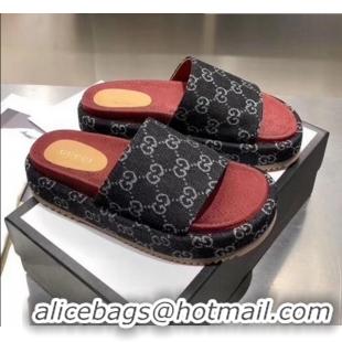 Top Quality Gucci Denim Black GG Platform Slide Sandal 573018