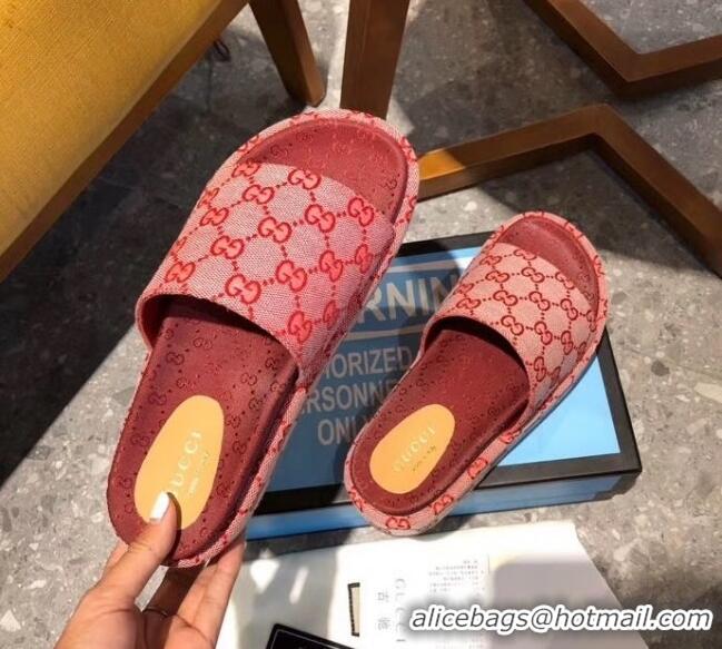 Cheap Faux Gucci GG Canvas Platform Slide Sandal 573018 Burgundy