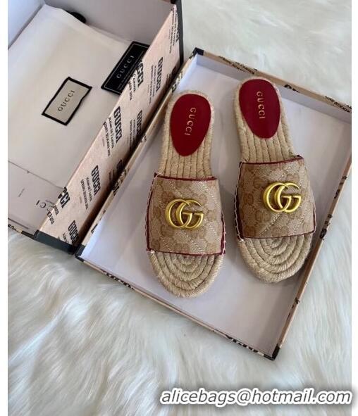 Duplicate Gucci GG Matelassé Canvas Espadrille Sandal GG1401 Beige/Burgundy