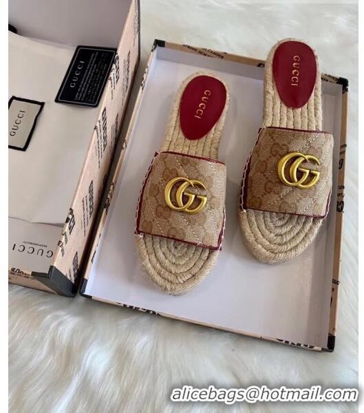 Duplicate Gucci GG Matelassé Canvas Espadrille Sandal GG1401 Beige/Burgundy