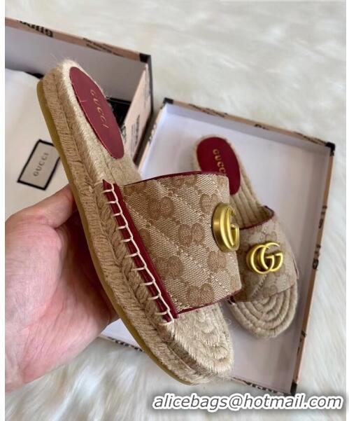 Duplicate Gucci GG Matelassé Canvas Espadrille Sandal GG1401 Beige/Burgundy