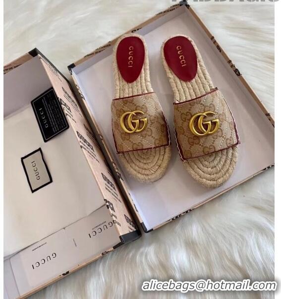 Duplicate Gucci GG Matelassé Canvas Espadrille Sandal GG1401 Beige/Burgundy