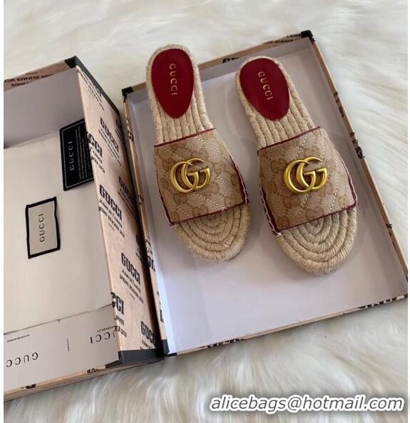 Duplicate Gucci GG Matelassé Canvas Espadrille Sandal GG1401 Beige/Burgundy