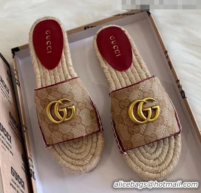 Duplicate Gucci GG Matelassé Canvas Espadrille Sandal GG1401 Beige/Burgundy