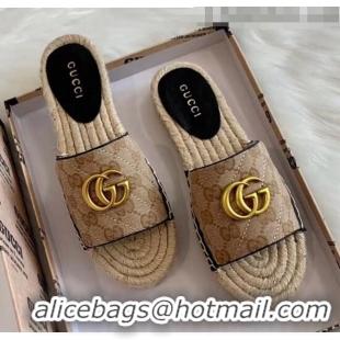 Top Quality Gucci GG Matelassé Canvas Espadrille Sandal GG1402 Beige/Black