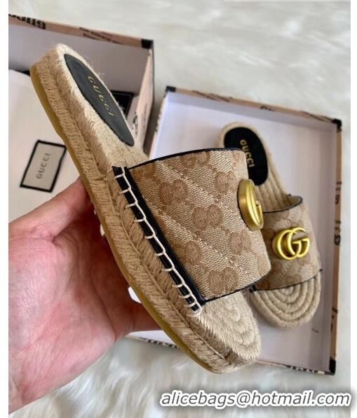 Top Quality Gucci GG Matelassé Canvas Espadrille Sandal GG1402 Beige/Black