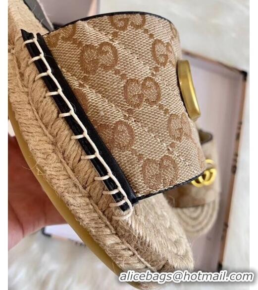 Top Quality Gucci GG Matelassé Canvas Espadrille Sandal GG1402 Beige/Black