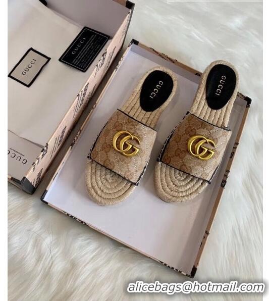 Top Quality Gucci GG Matelassé Canvas Espadrille Sandal GG1402 Beige/Black