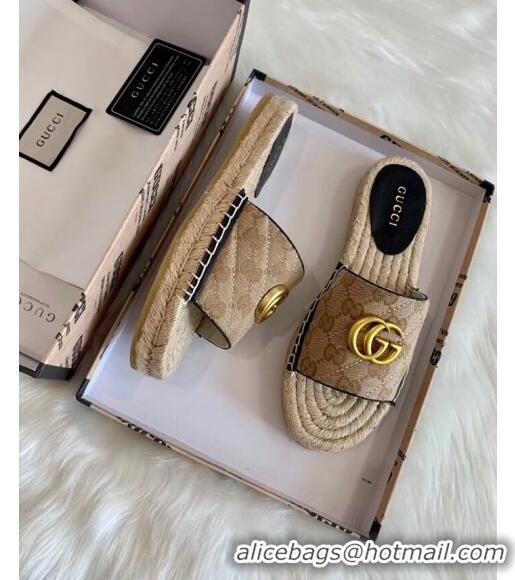 Top Quality Gucci GG Matelassé Canvas Espadrille Sandal GG1402 Beige/Black