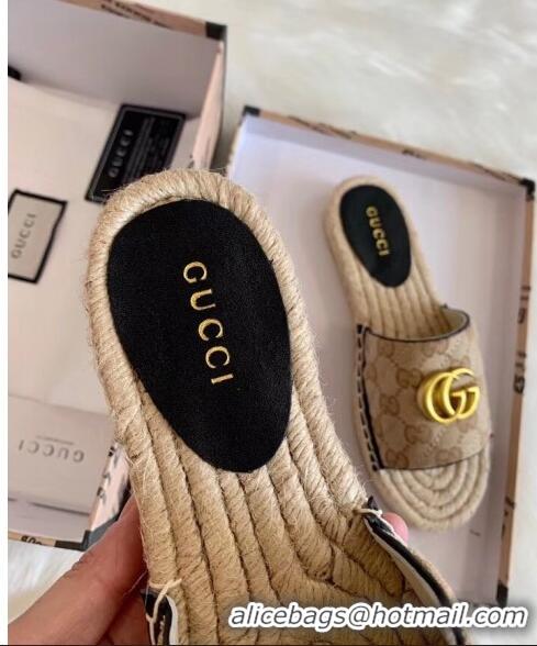 Top Quality Gucci GG Matelassé Canvas Espadrille Sandal GG1402 Beige/Black