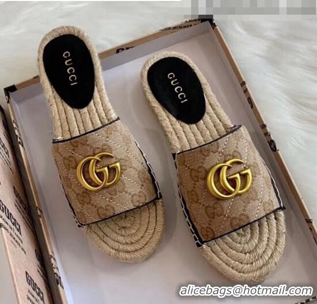 Top Quality Gucci GG Matelassé Canvas Espadrille Sandal GG1402 Beige/Black