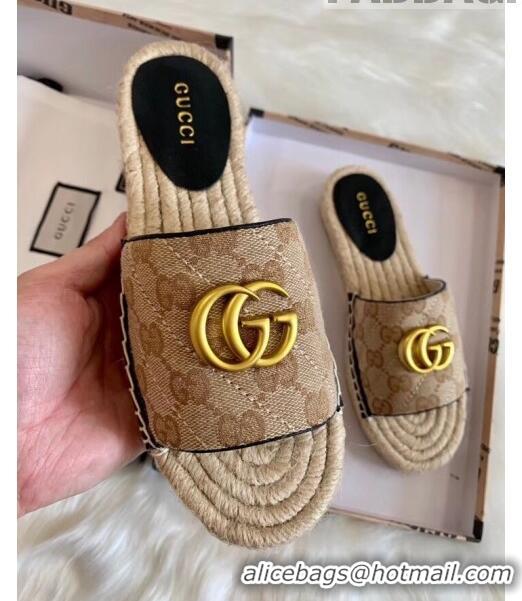 Top Quality Gucci GG Matelassé Canvas Espadrille Sandal GG1402 Beige/Black