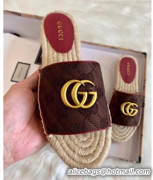 New Product Gucci GG Matelassé Canvas Espadrille Sandal GG1402 Chocolate 2020