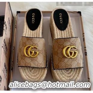 Low Price Gucci GG Matelassé Canvas Espadrille Sandal With Cord platform GG1405 Beige 2020