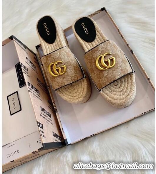 Low Price Gucci GG Matelassé Canvas Espadrille Sandal With Cord platform GG1405 Beige 2020