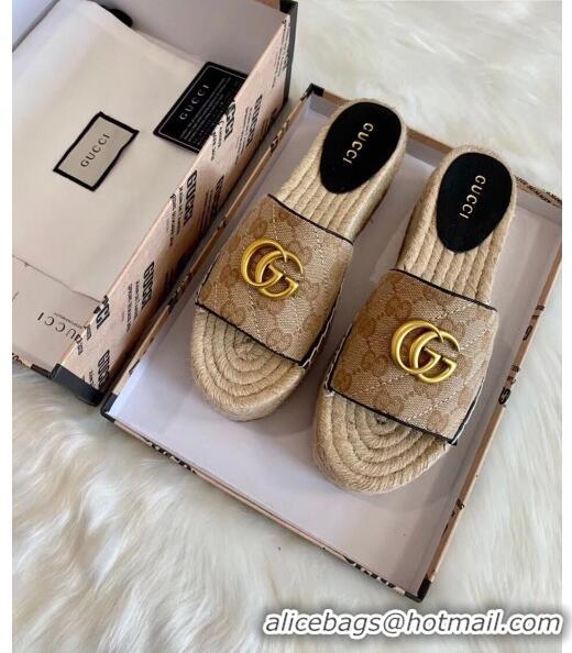 Low Price Gucci GG Matelassé Canvas Espadrille Sandal With Cord platform GG1405 Beige 2020