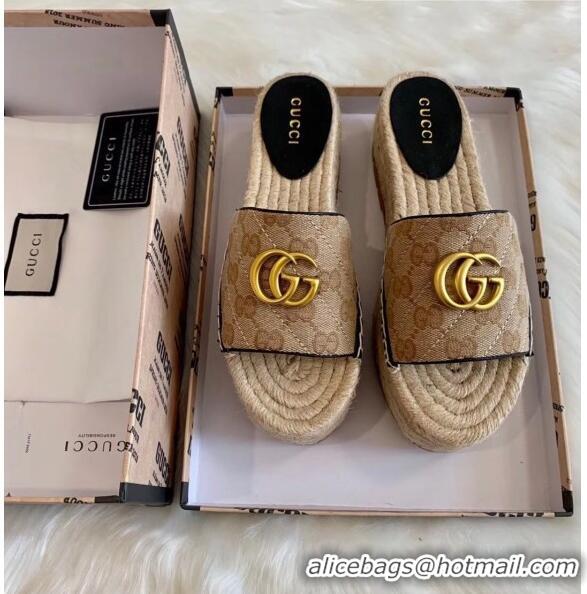 Low Price Gucci GG Matelassé Canvas Espadrille Sandal With Cord platform GG1405 Beige 2020