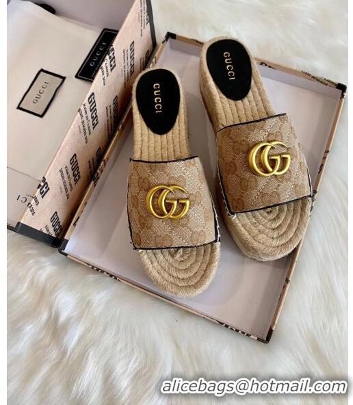 Low Price Gucci GG Matelassé Canvas Espadrille Sandal With Cord platform GG1405 Beige 2020