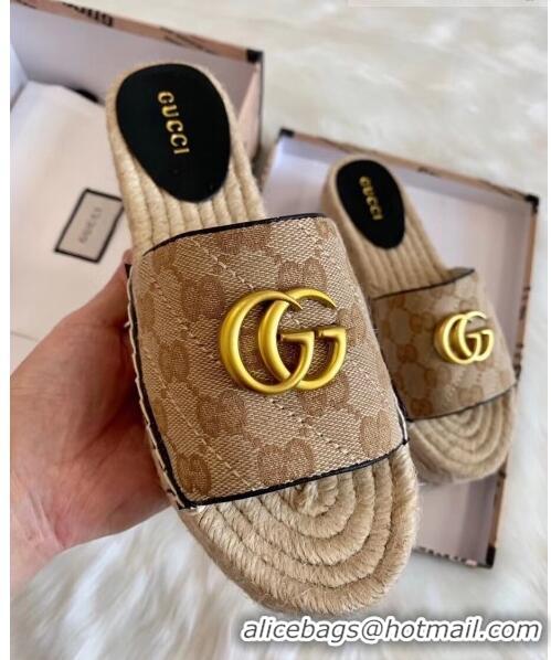 Low Price Gucci GG Matelassé Canvas Espadrille Sandal With Cord platform GG1405 Beige 2020