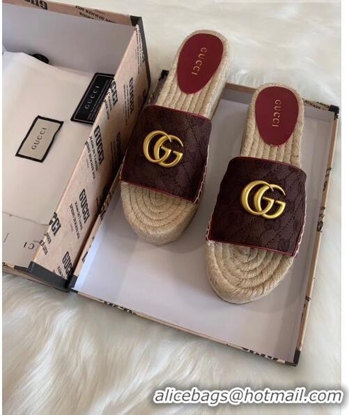 Faux Gucci GG Matelassé Canvas Espadrille Sandal With Cord platform GG1406 Chocolate 2020