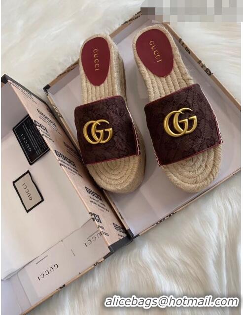 Faux Gucci GG Matelassé Canvas Espadrille Sandal With Cord platform GG1406 Chocolate 2020