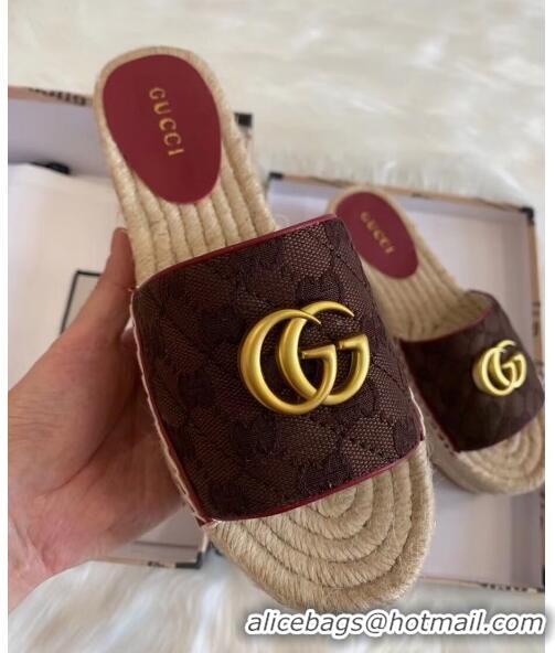 Faux Gucci GG Matelassé Canvas Espadrille Sandal With Cord platform GG1406 Chocolate 2020