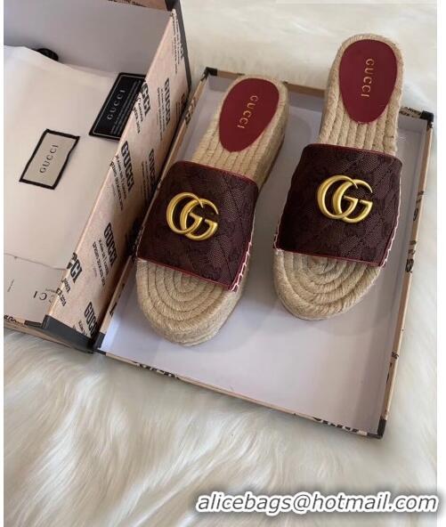 Faux Gucci GG Matelassé Canvas Espadrille Sandal With Cord platform GG1406 Chocolate 2020