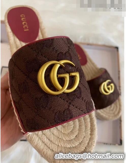 Faux Gucci GG Matelassé Canvas Espadrille Sandal With Cord platform GG1406 Chocolate 2020