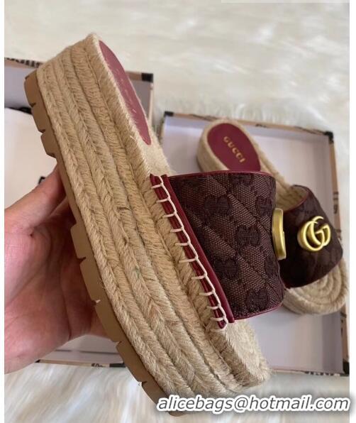 Faux Gucci GG Matelassé Canvas Espadrille Sandal With Cord platform GG1406 Chocolate 2020