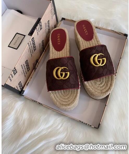 Faux Gucci GG Matelassé Canvas Espadrille Sandal With Cord platform GG1406 Chocolate 2020