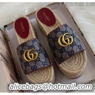 Discount Gucci GG Matelassé Canvas Espadrille Sandal With Cord platform GG1407 Blue 2020