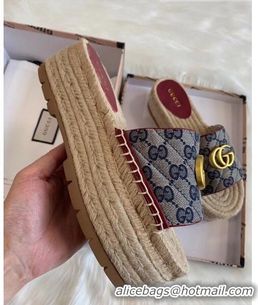 Discount Gucci GG Matelassé Canvas Espadrille Sandal With Cord platform GG1407 Blue 2020