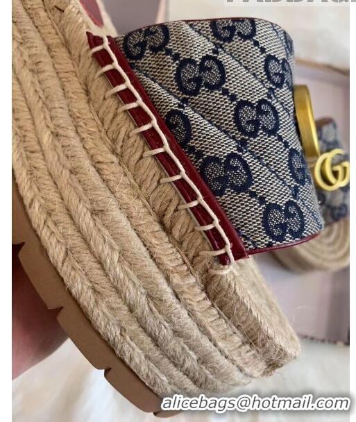 Discount Gucci GG Matelassé Canvas Espadrille Sandal With Cord platform GG1407 Blue 2020