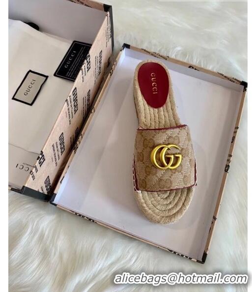 Classic Gucci GG Matelassé Canvas Espadrille Sandal With Cord platform GG1408 Beige/Burgundy 2020