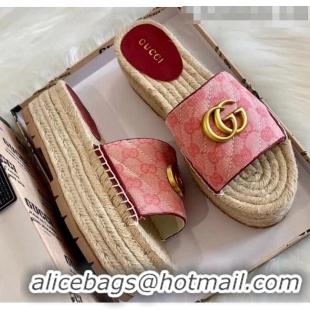 Wholesale Gucci GG Matelassé Canvas Espadrille Sandal With Cord platform GG1408 Pink 2020