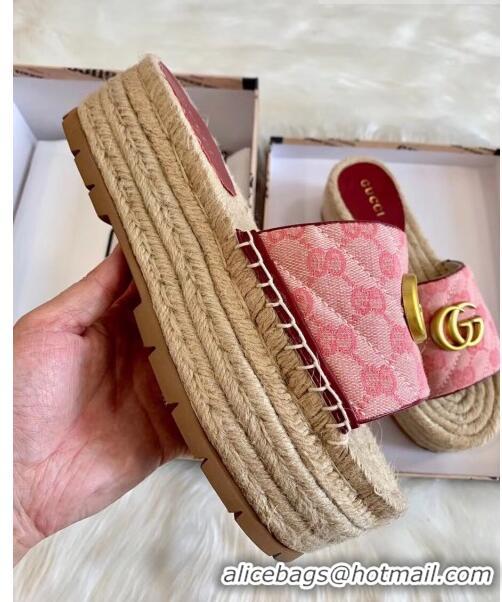 Wholesale Gucci GG Matelassé Canvas Espadrille Sandal With Cord platform GG1408 Pink 2020