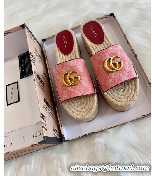 Wholesale Gucci GG Matelassé Canvas Espadrille Sandal With Cord platform GG1408 Pink 2020