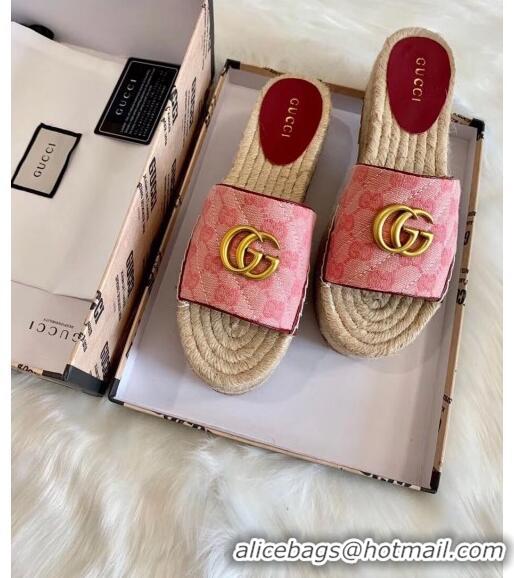 Wholesale Gucci GG Matelassé Canvas Espadrille Sandal With Cord platform GG1408 Pink 2020