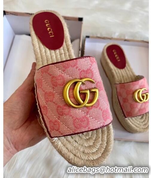 Wholesale Gucci GG Matelassé Canvas Espadrille Sandal With Cord platform GG1408 Pink 2020