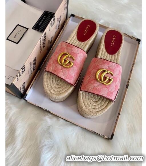 Wholesale Gucci GG Matelassé Canvas Espadrille Sandal With Cord platform GG1408 Pink 2020