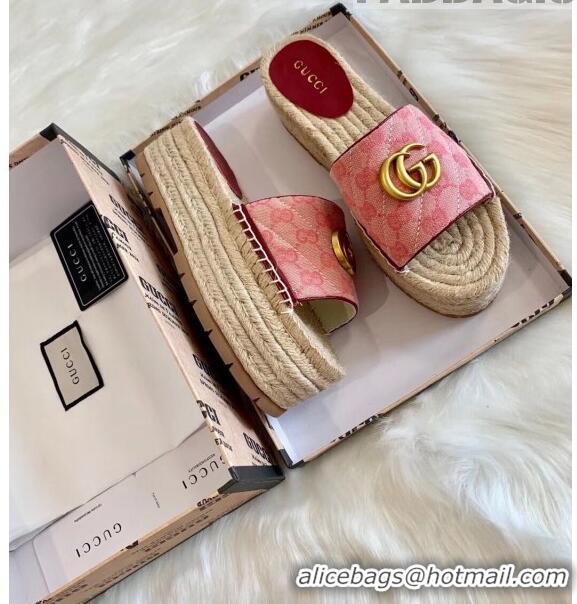 Wholesale Gucci GG Matelassé Canvas Espadrille Sandal With Cord platform GG1408 Pink 2020