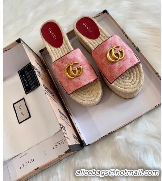 Wholesale Gucci GG Matelassé Canvas Espadrille Sandal With Cord platform GG1408 Pink 2020