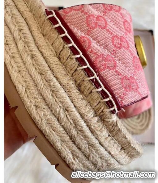 Wholesale Gucci GG Matelassé Canvas Espadrille Sandal With Cord platform GG1408 Pink 2020